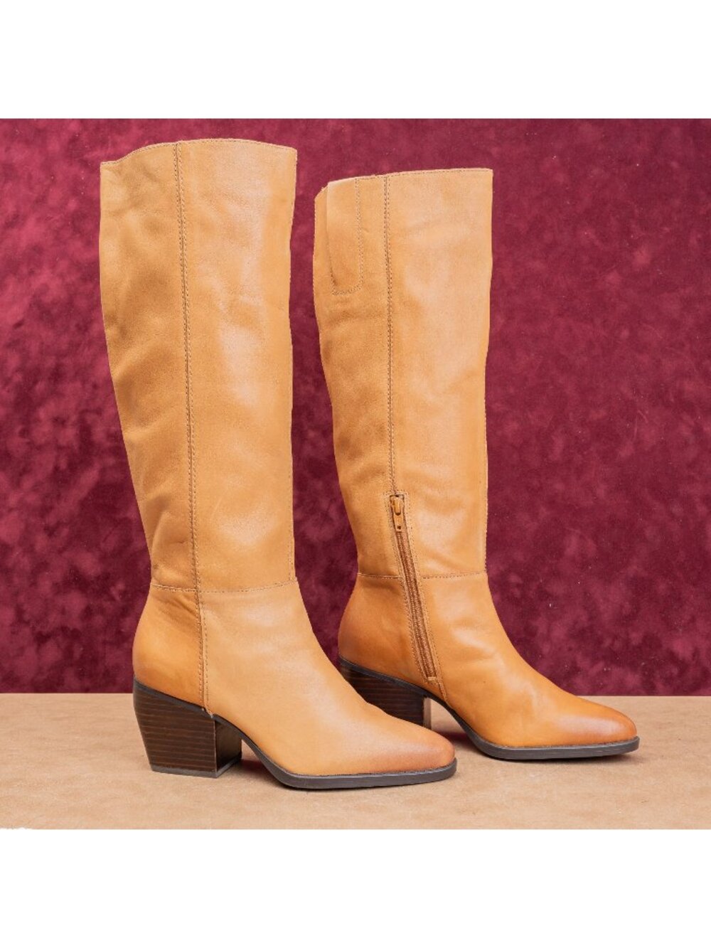 Naturalizer Women Caramel Leather Wide Width Fashion Western Heel Boots sz 7